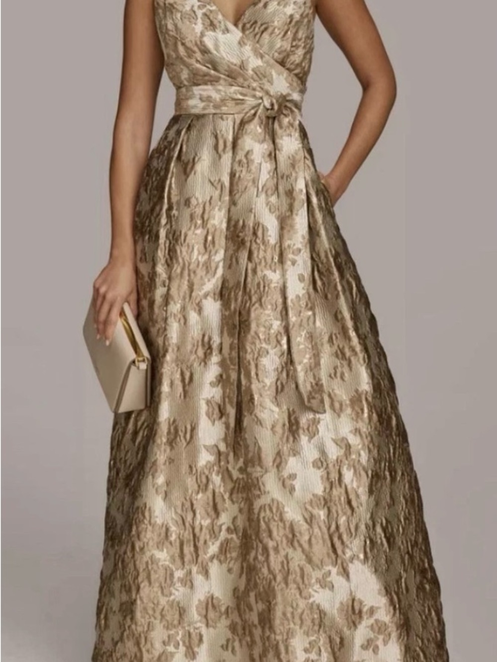 Donna Karan Metallic Gold Floral Maxi Dress size 10 Brand New
